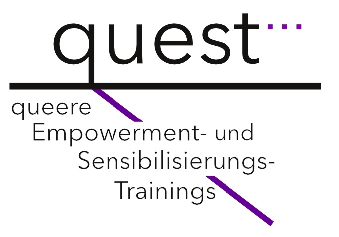 Unser Logo: quest. queere Empowerment- und Sensibilisierungs-Trainings